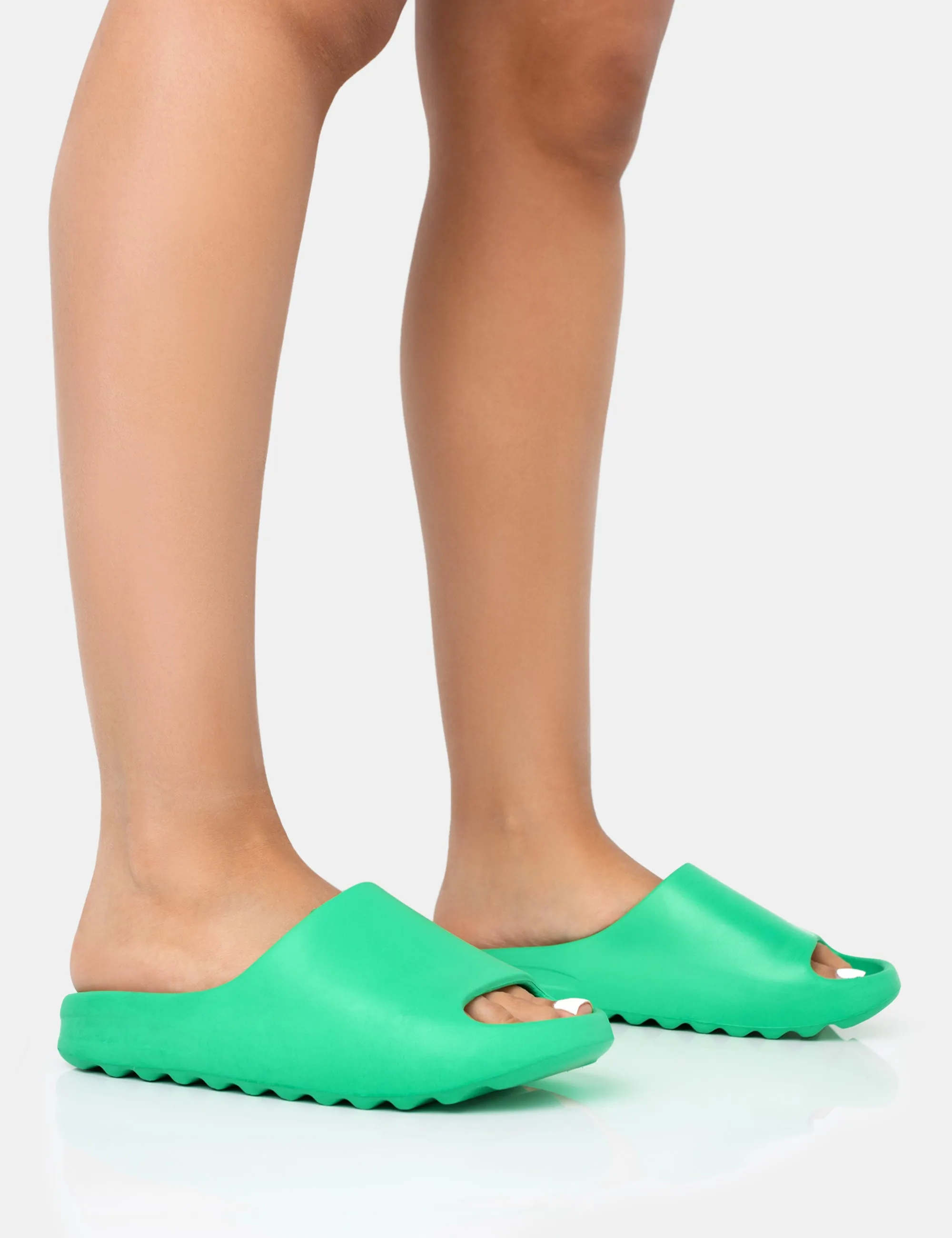 Brady Jade Green Rubber Flat Slider Sandals sold by Public Desire
