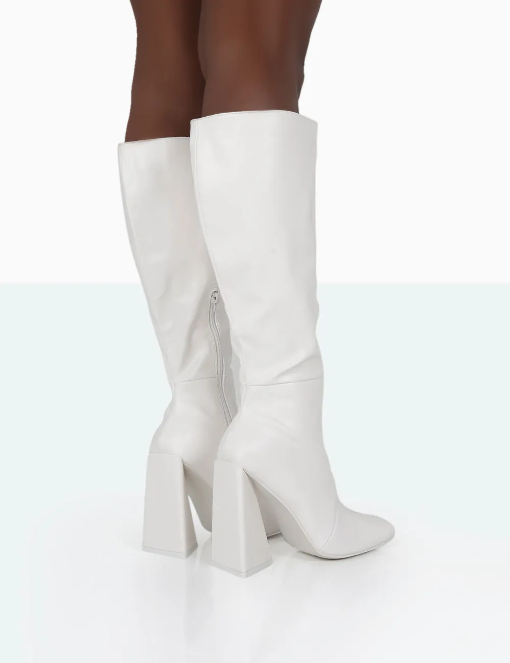 Senna Wide Fit Ecru PU Knee High Heeled Boots sold by Public Desire product image thumbnail 4