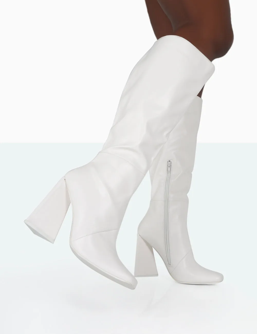 Senna Wide Fit Ecru PU Knee High Heeled Boots sold by Public Desire product image thumbnail 2