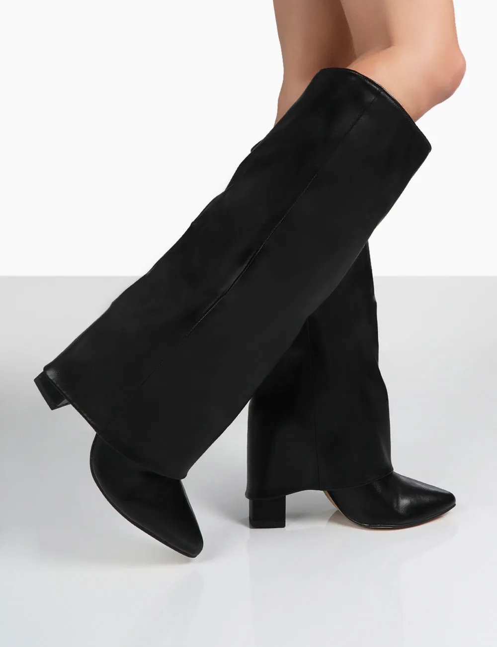 Zendaya Black Pointed Toe Knee High Block Boots sold by Public Desire product image thumbnail 4