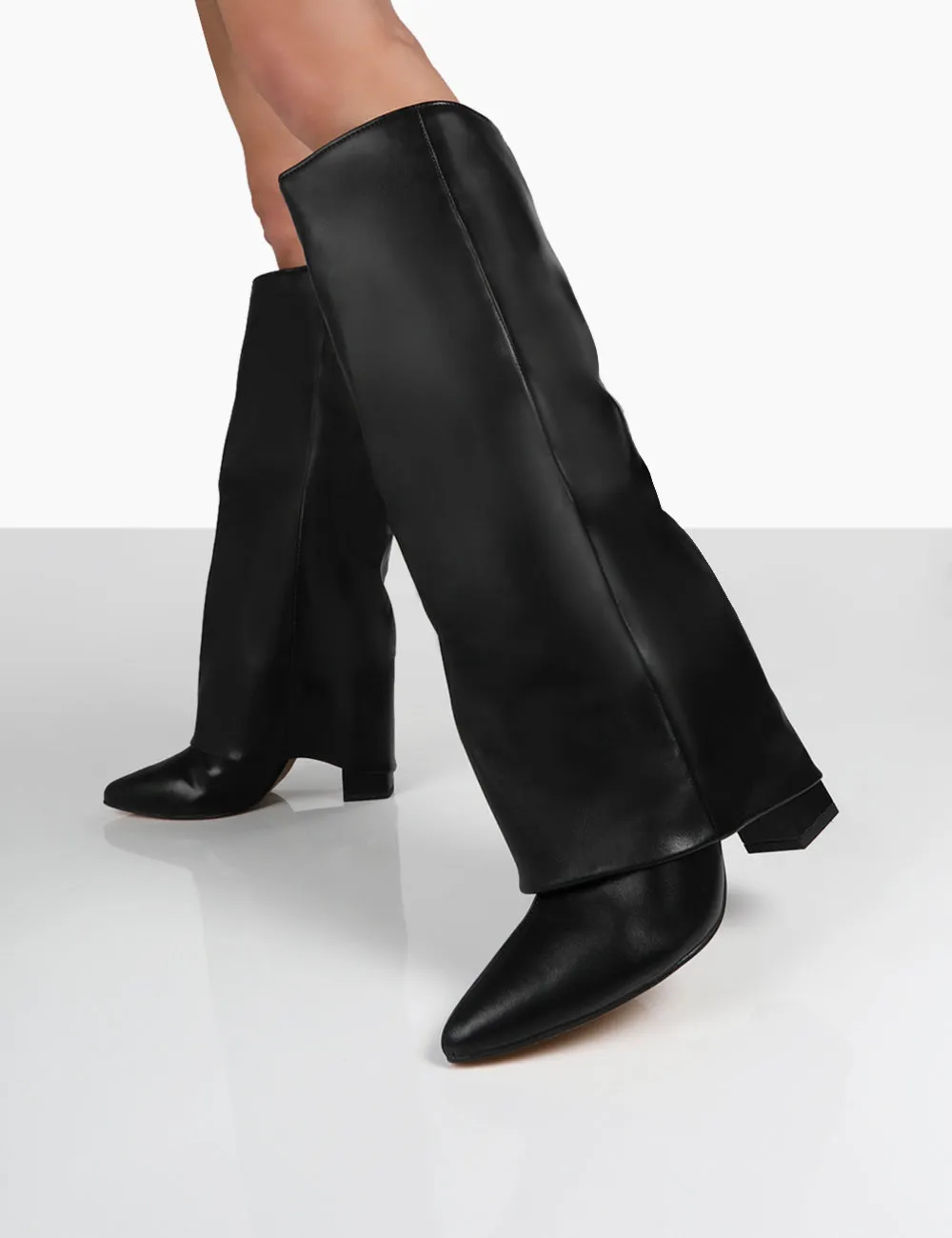 Zendaya Black Pointed Toe Knee High Block Boots sold by Public Desire product image thumbnail 2