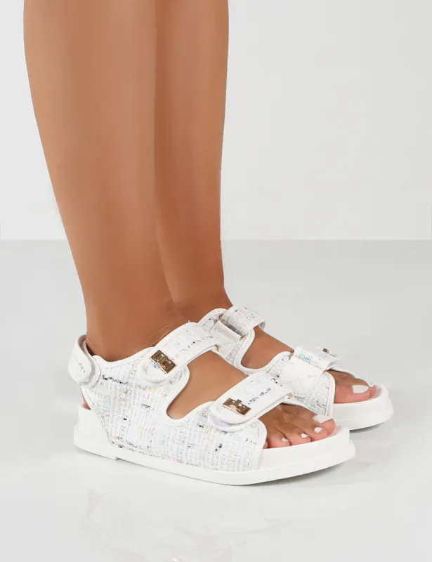 Carmen White Boucle Flat Sandals sold by Public Desire