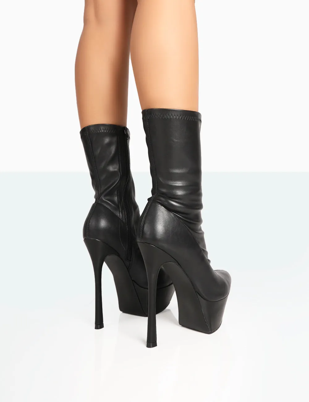 Vegas Black Grain Pointed Stiletto Platform Heeled Ankle Boots sold by Public Desire product image thumbnail 3