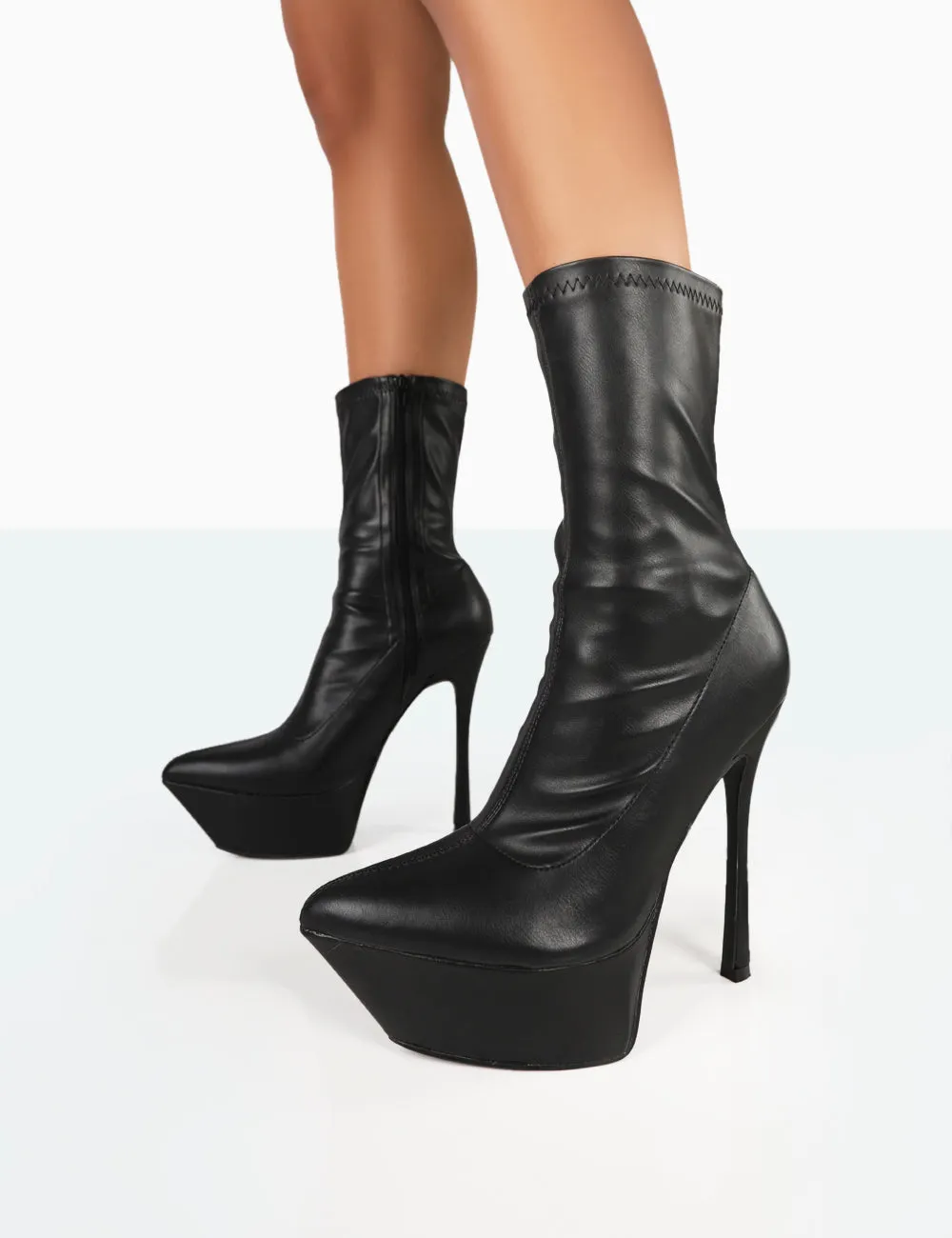 Vegas Black Grain Pointed Stiletto Platform Heeled Ankle Boots sold by Public Desire product image thumbnail 2