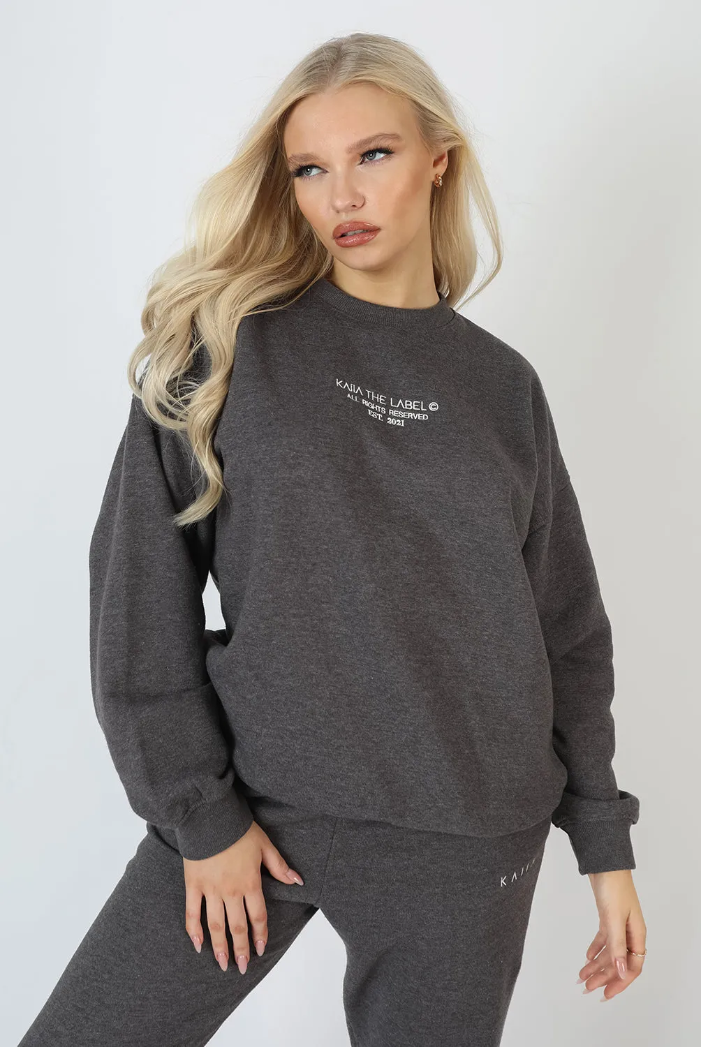 Kaiia Embroidered Sweatshirt Washed Charcoal sold by Public Desire