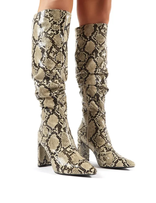 Mine Snakeskin Knee High Boots sold by Public Desire