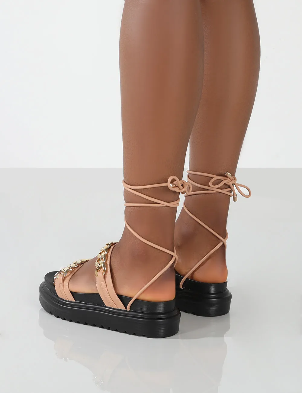 Dizzi Nude PU Chunky Chain Detail Lace Up Sandals sold by Public Desire product image thumbnail 2