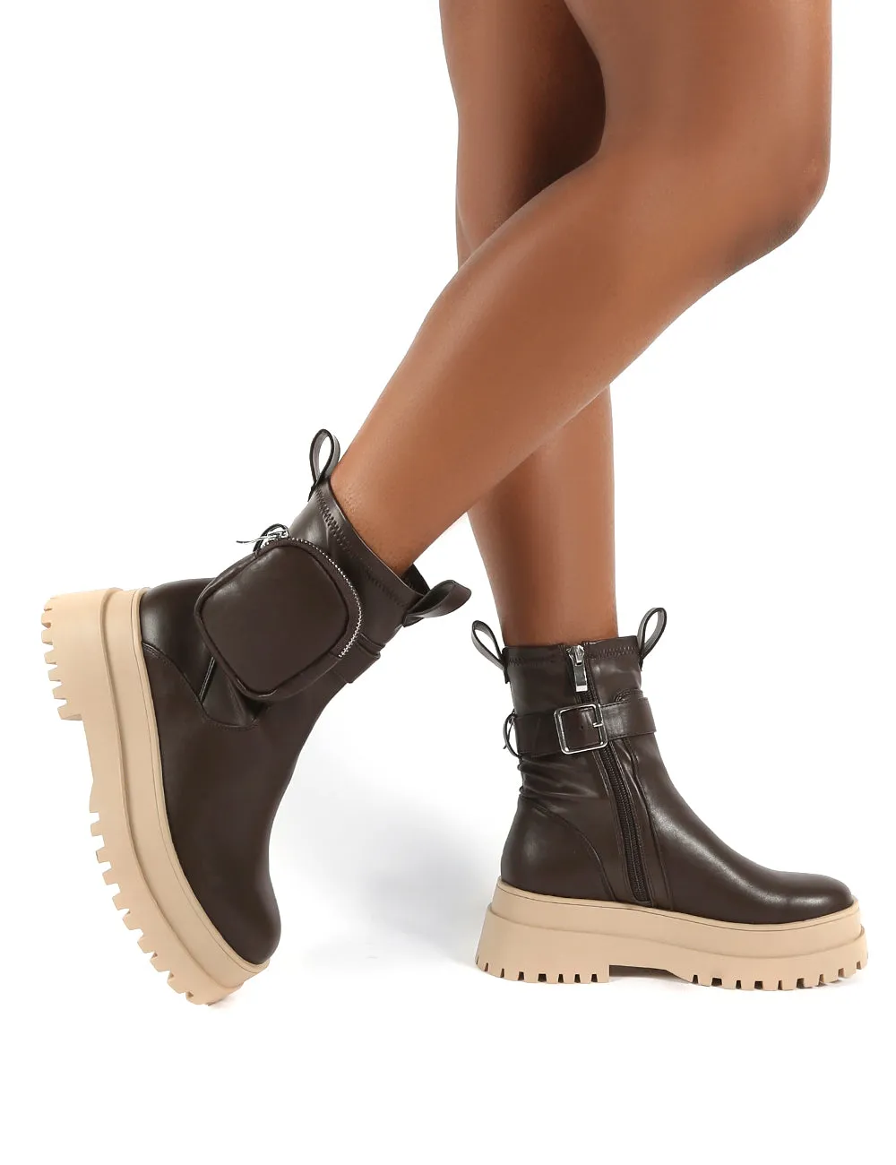 Thought Chocolate Pu Pocket Chunky Sole Ankle Boot sold by Public Desire product image thumbnail 4