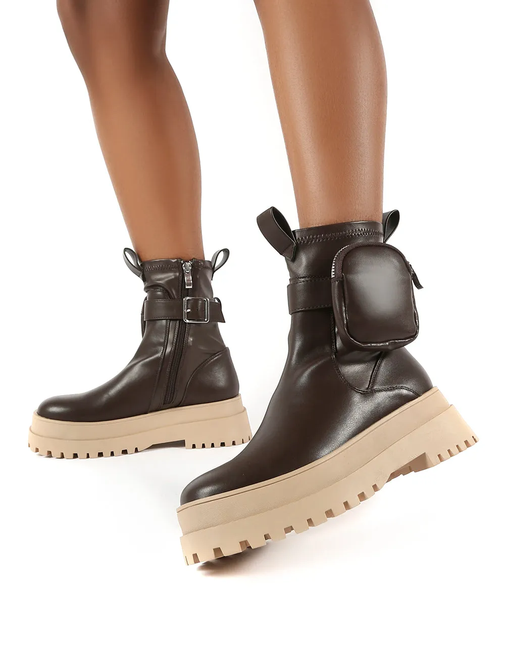 Thought Chocolate Pu Pocket Chunky Sole Ankle Boot sold by Public Desire product image thumbnail 3