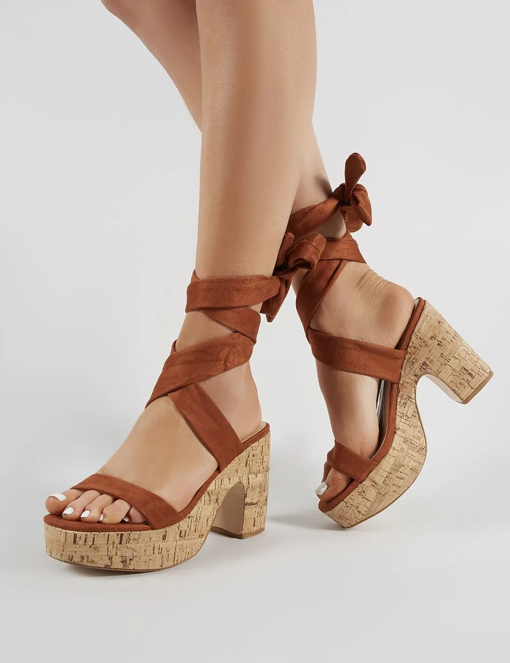Naive Cork Platform Block Heels in Tan Faux Suede sold by Public Desire product image thumbnail 2