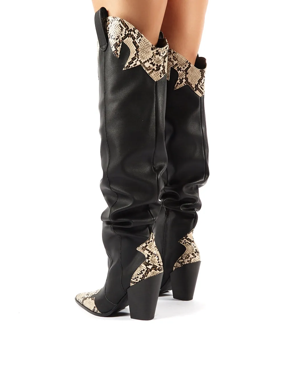 Brandy Black Western Block Heeled Knee High Boots sold by Public Desire product image thumbnail 3