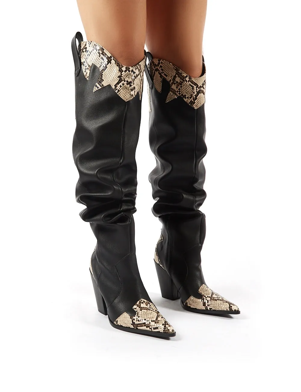 Brandy Black Western Block Heeled Knee High Boots sold by Public Desire product image thumbnail 2