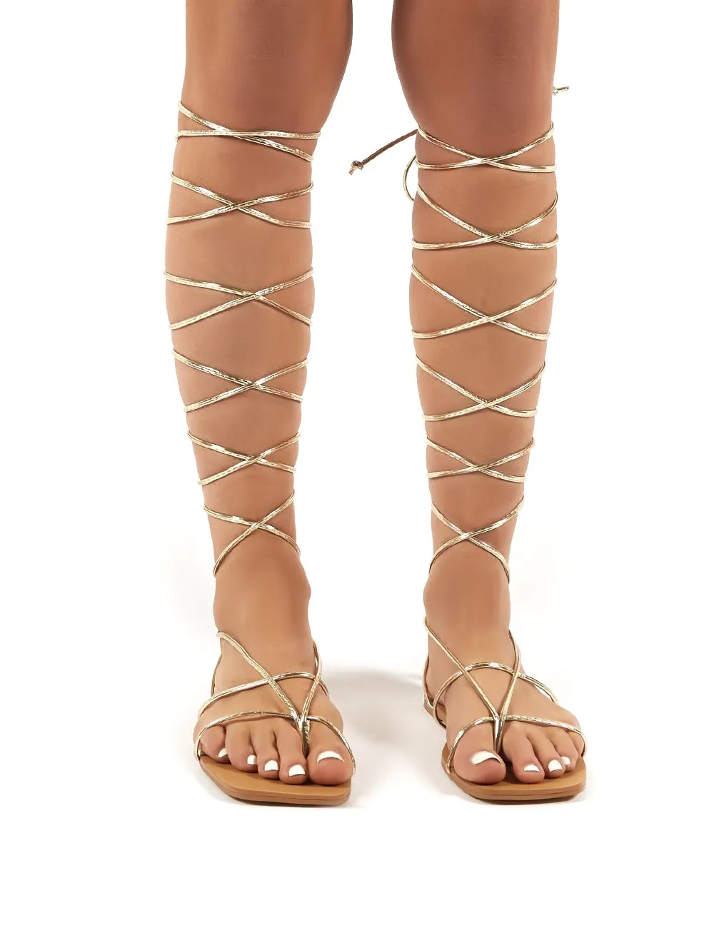 Natalia Rose Gold PU Lace Up Flat Sandals sold by Public Desire product image thumbnail 2