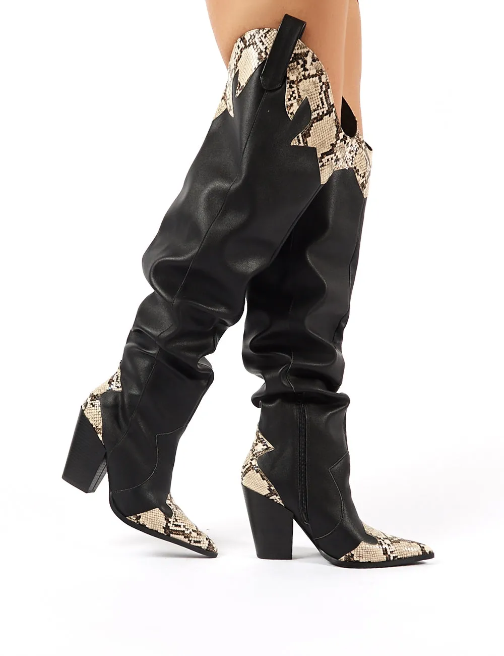 Brandy Black Western Block Heeled Knee High Boots sold by Public Desire product image thumbnail 4