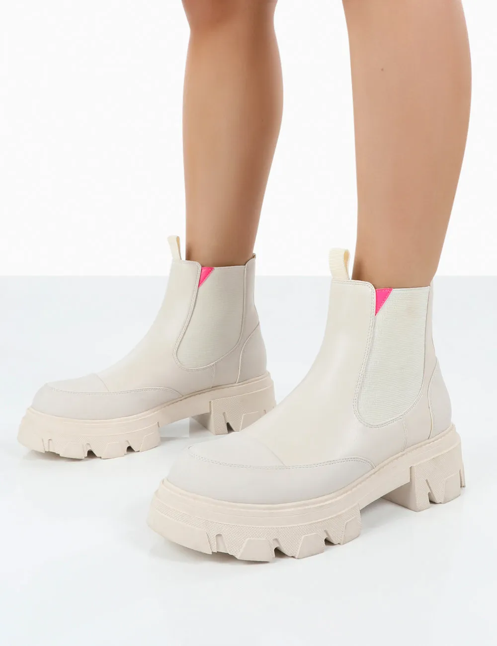 Kenza x Public Desire Trance White Chunky Sole Chelsea Boots sold by Public Desire product image thumbnail 4