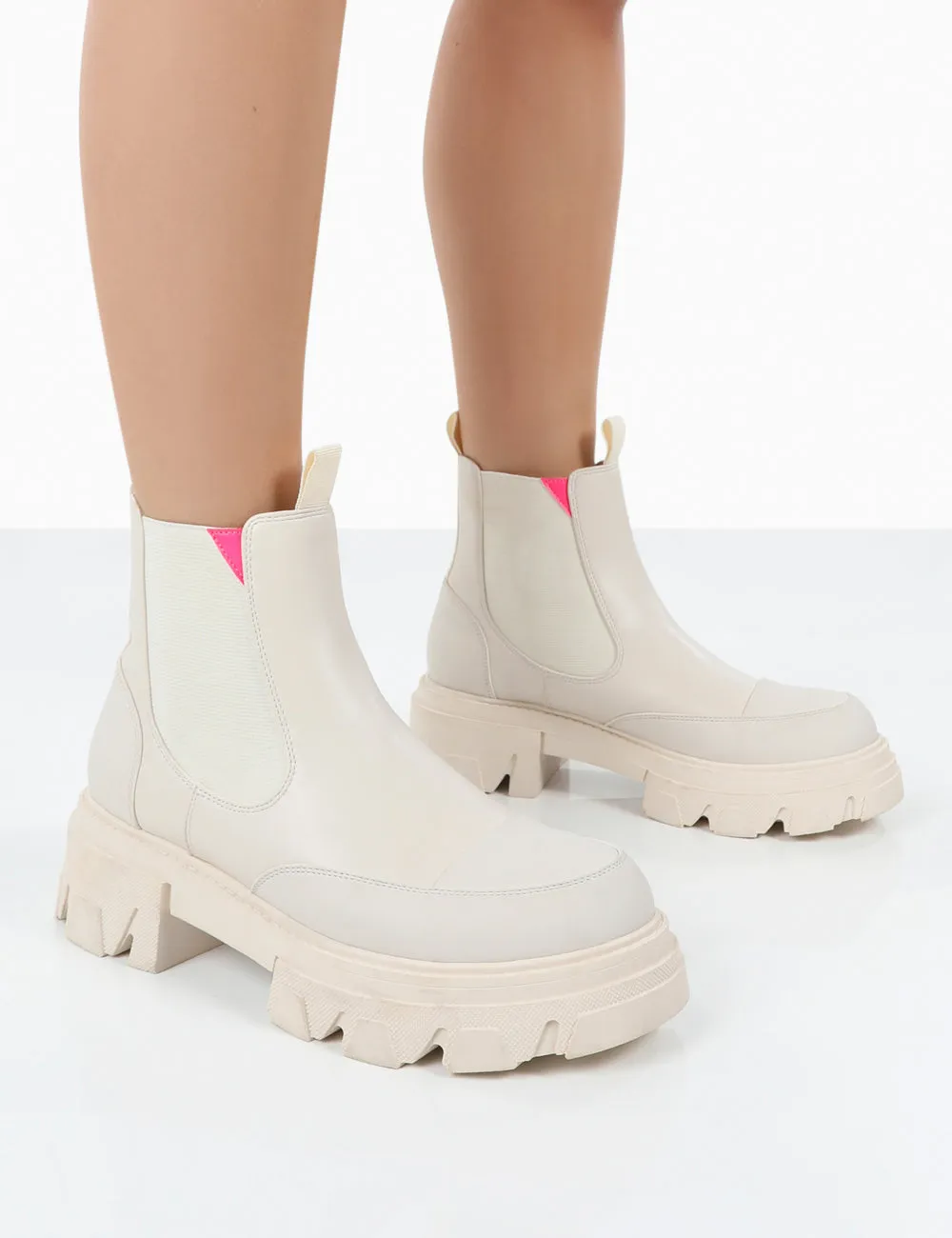 Kenza x Public Desire Trance White Chunky Sole Chelsea Boots sold by Public Desire