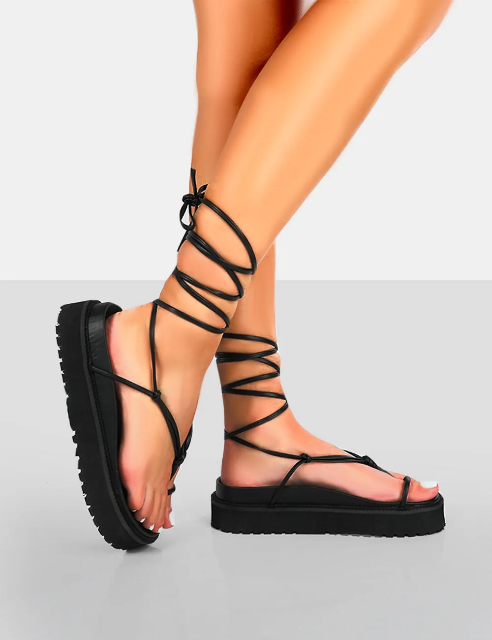 Bebe Black PU Chunky Flatform Lace Up Sandals sold by Public Desire product image thumbnail 4