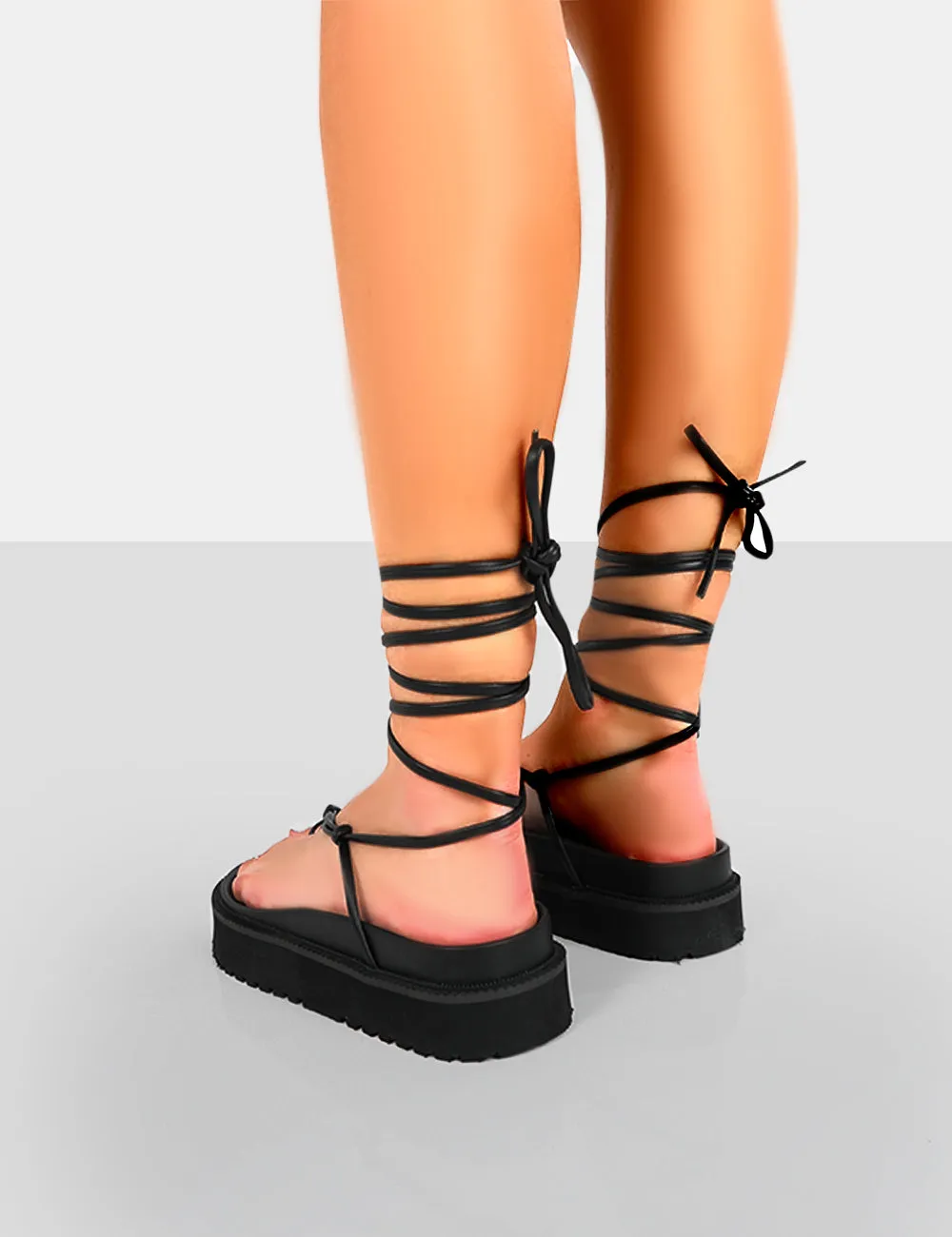 Bebe Black PU Chunky Flatform Lace Up Sandals sold by Public Desire product image thumbnail 2