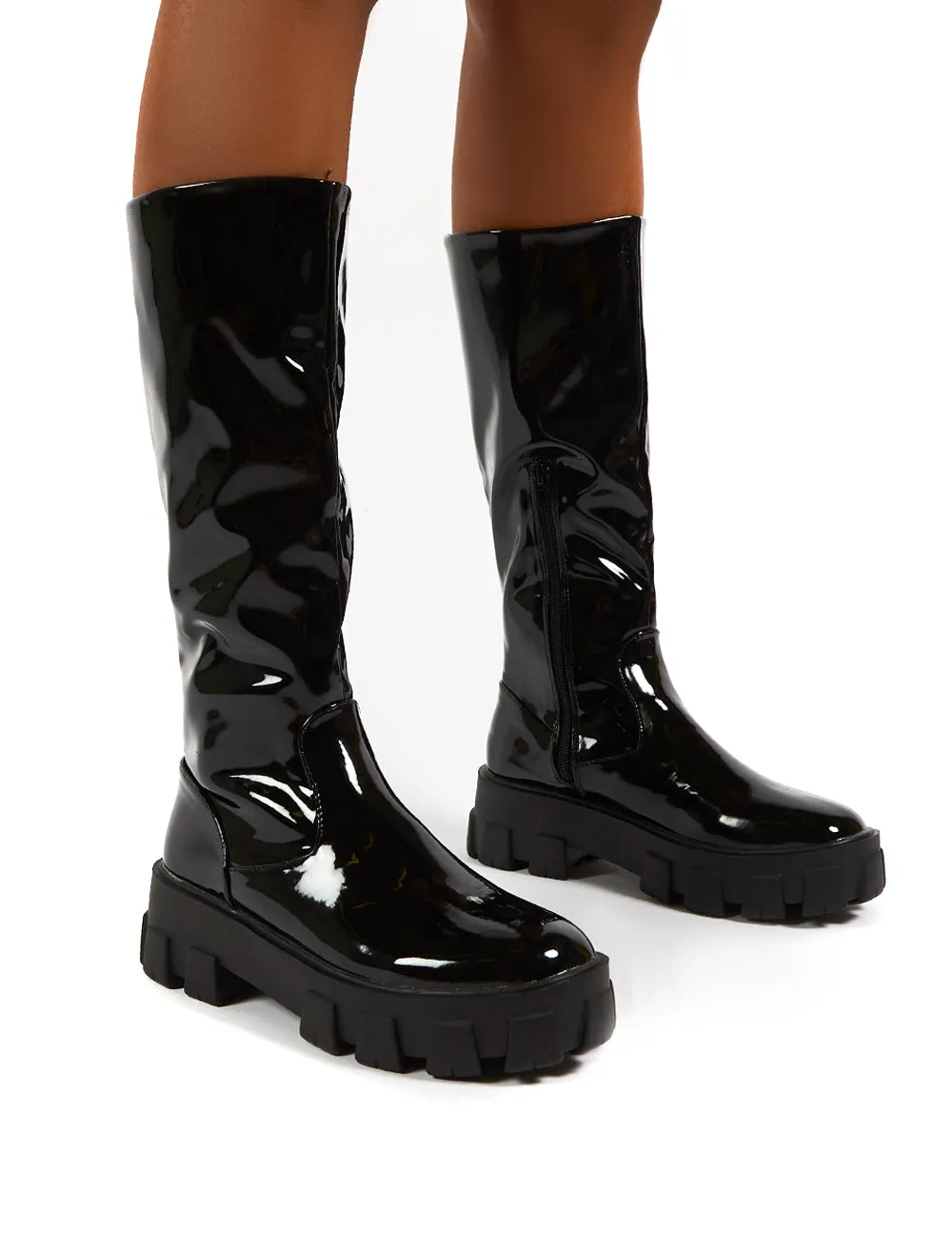 Karma Black Chunky Sole Knee High Boots sold by Public Desire