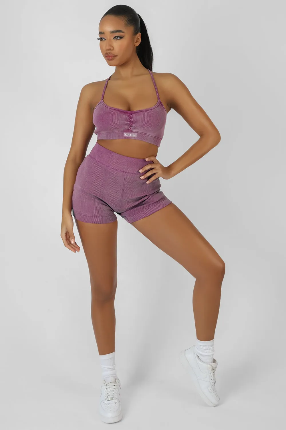 Athleisure Cross Back Ribbed Bralet Purple sold by Public Desire product image thumbnail 4