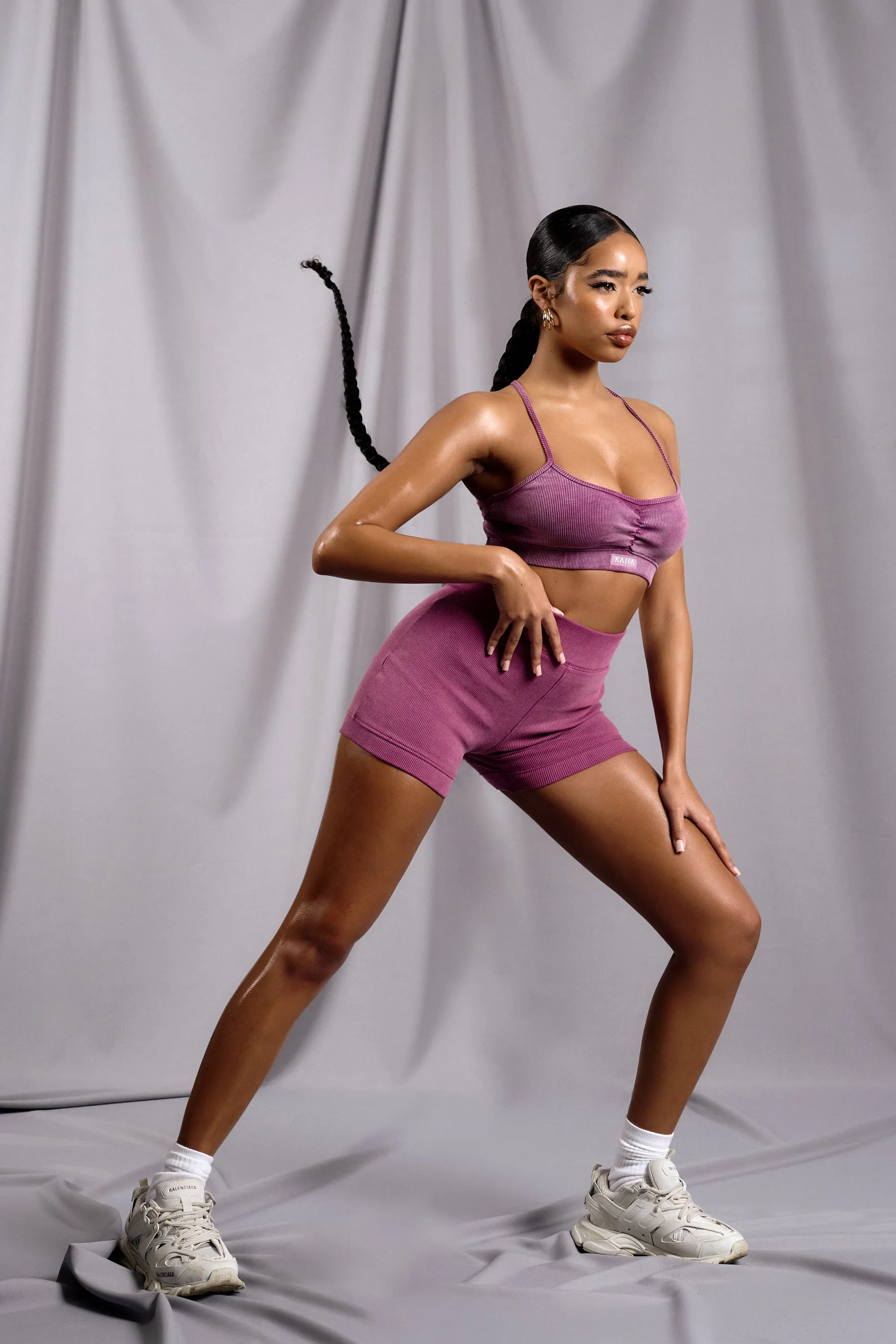 Athleisure Cross Back Ribbed Bralet Purple sold by Public Desire