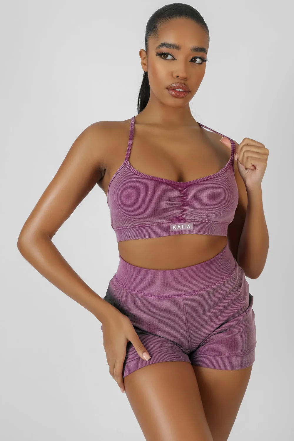 Athleisure Cross Back Ribbed Bralet Purple sold by Public Desire product image thumbnail 2