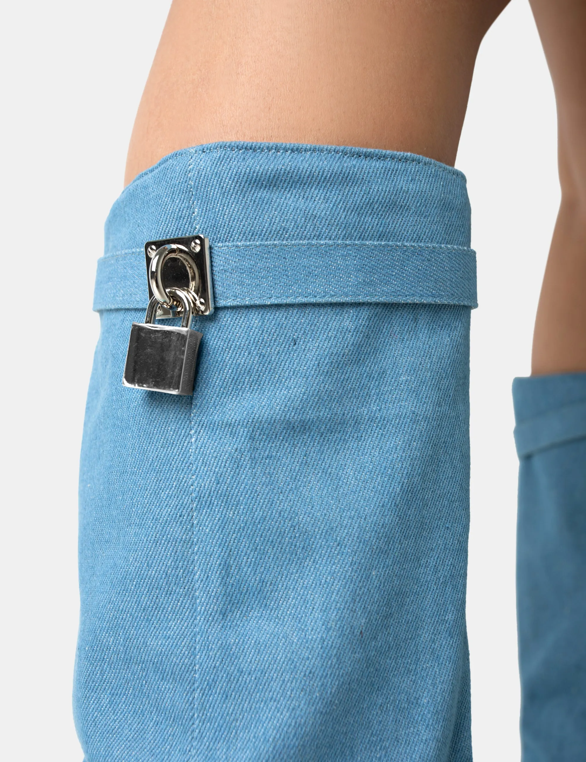 Echo Blue Denim Padlock Detail Fold Over Pointed Toe Knee High Boots sold by Public Desire product image thumbnail 4