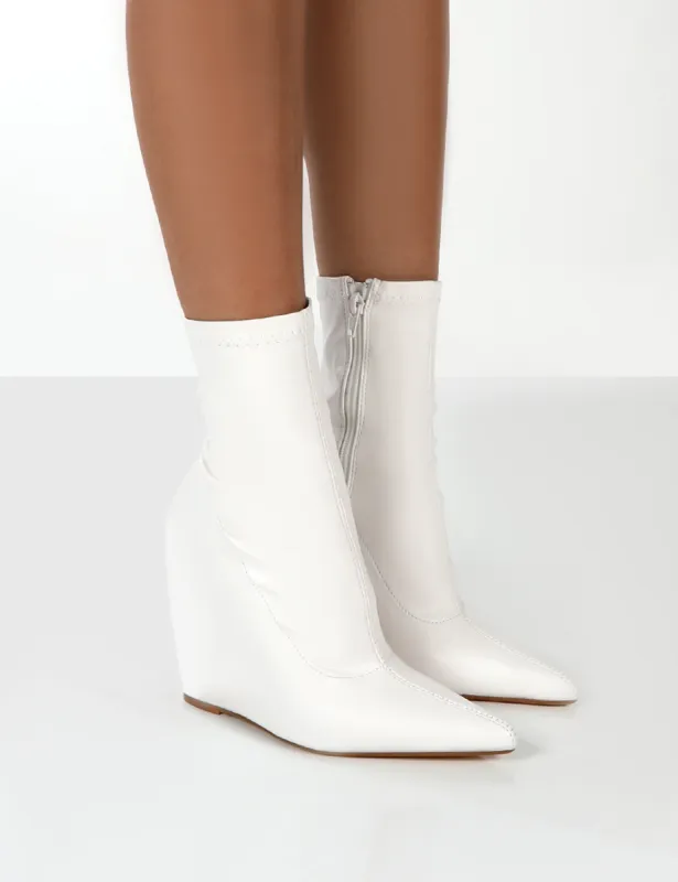 Getaway White PU Wedge Ankle Boots sold by Public Desire