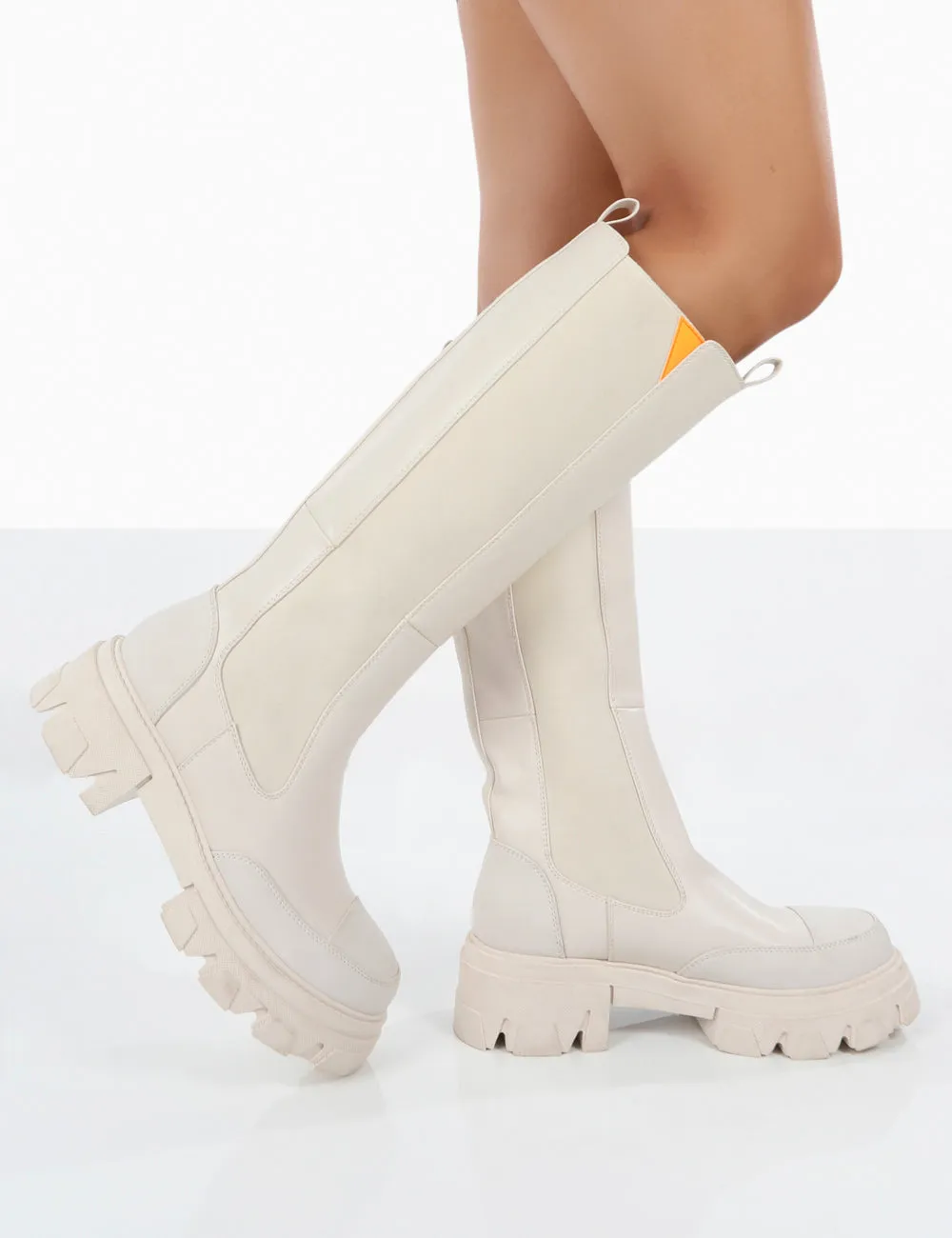 Kenza X Public Desire Survive White Pu Chunky Sole Orange Upper Knee High Boots sold by Public Desire product image thumbnail 3