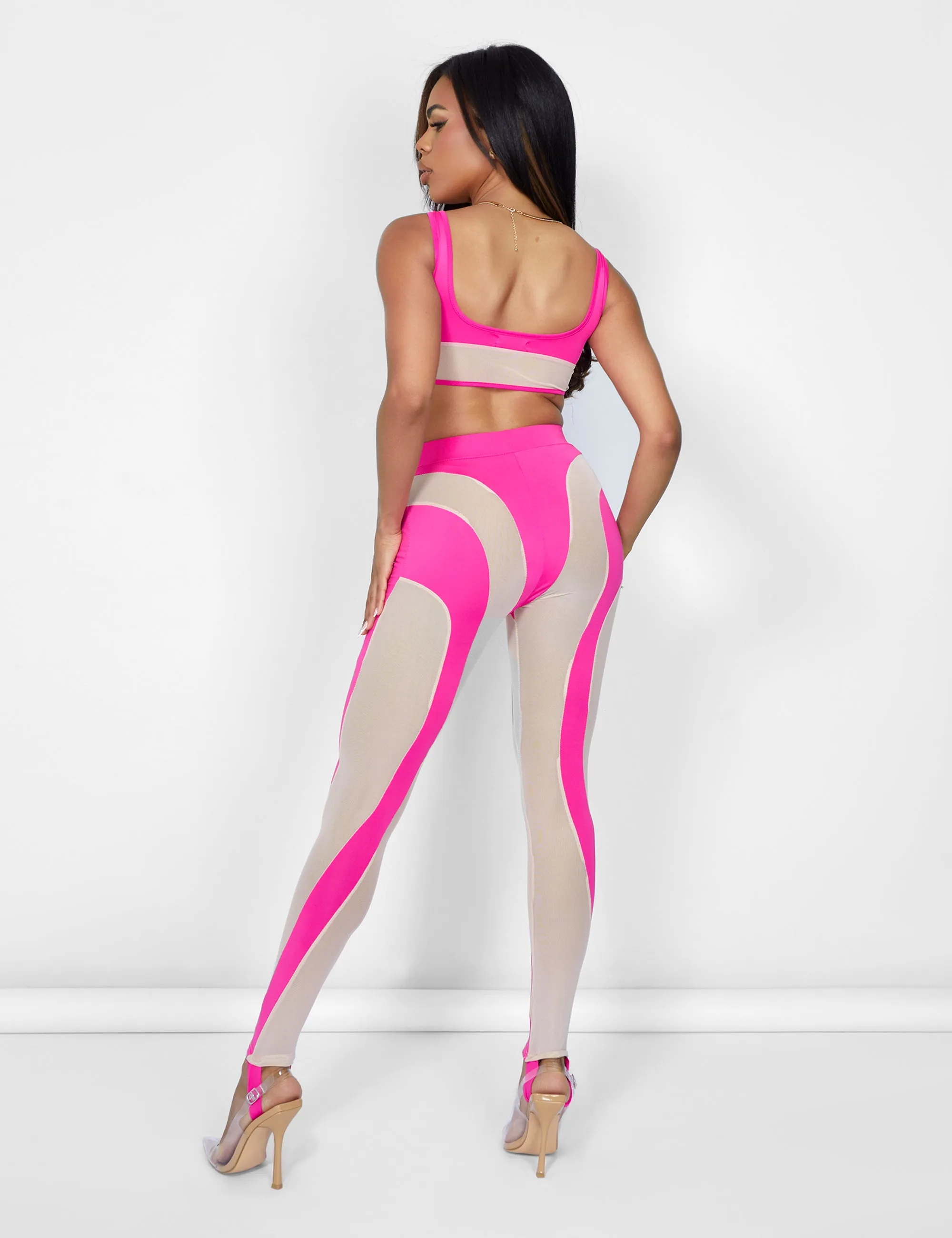 Mesh Illusion Insert Leggings Hot Pink sold by Public Desire product image thumbnail 5