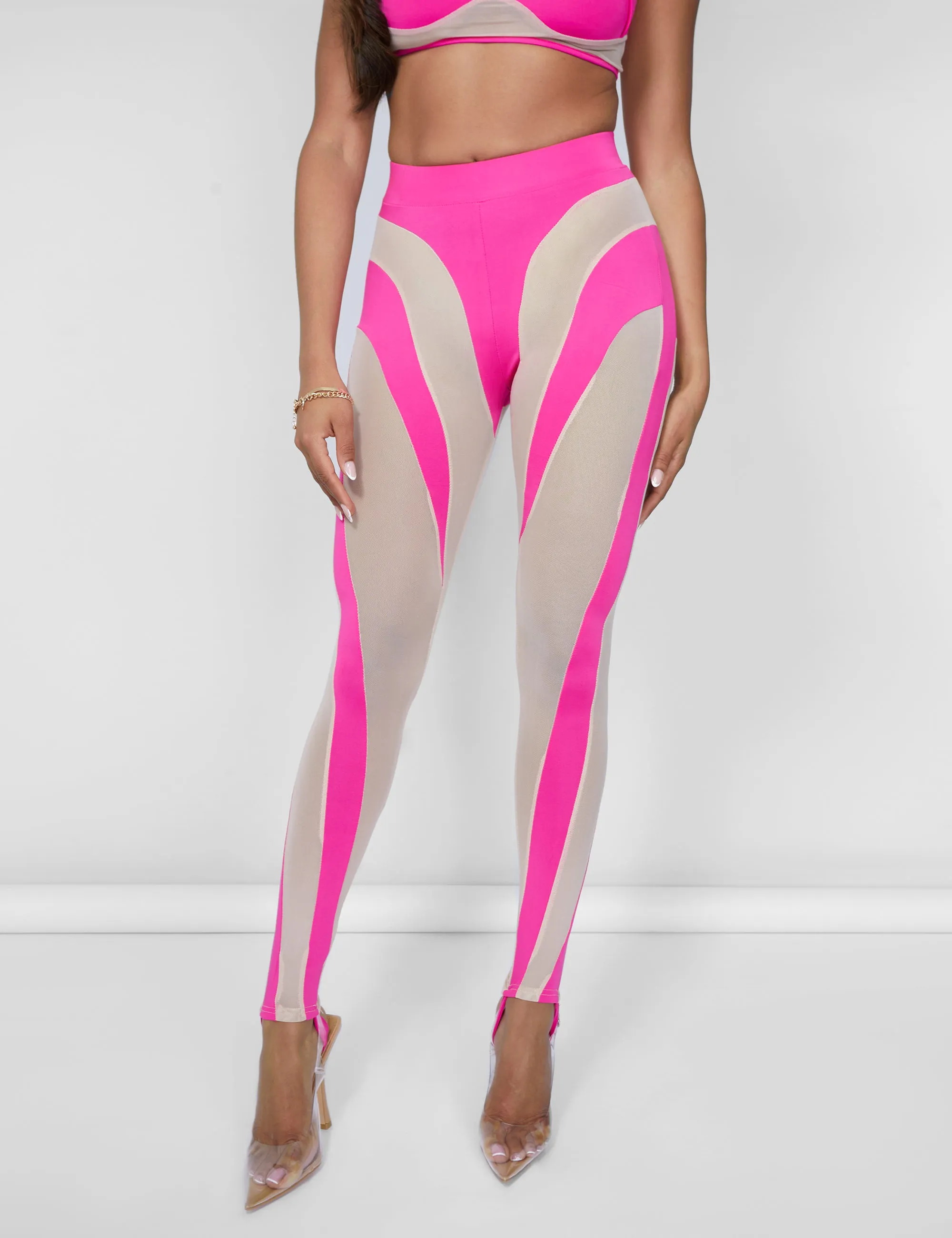 Mesh Illusion Insert Leggings Hot Pink sold by Public Desire product image thumbnail 3