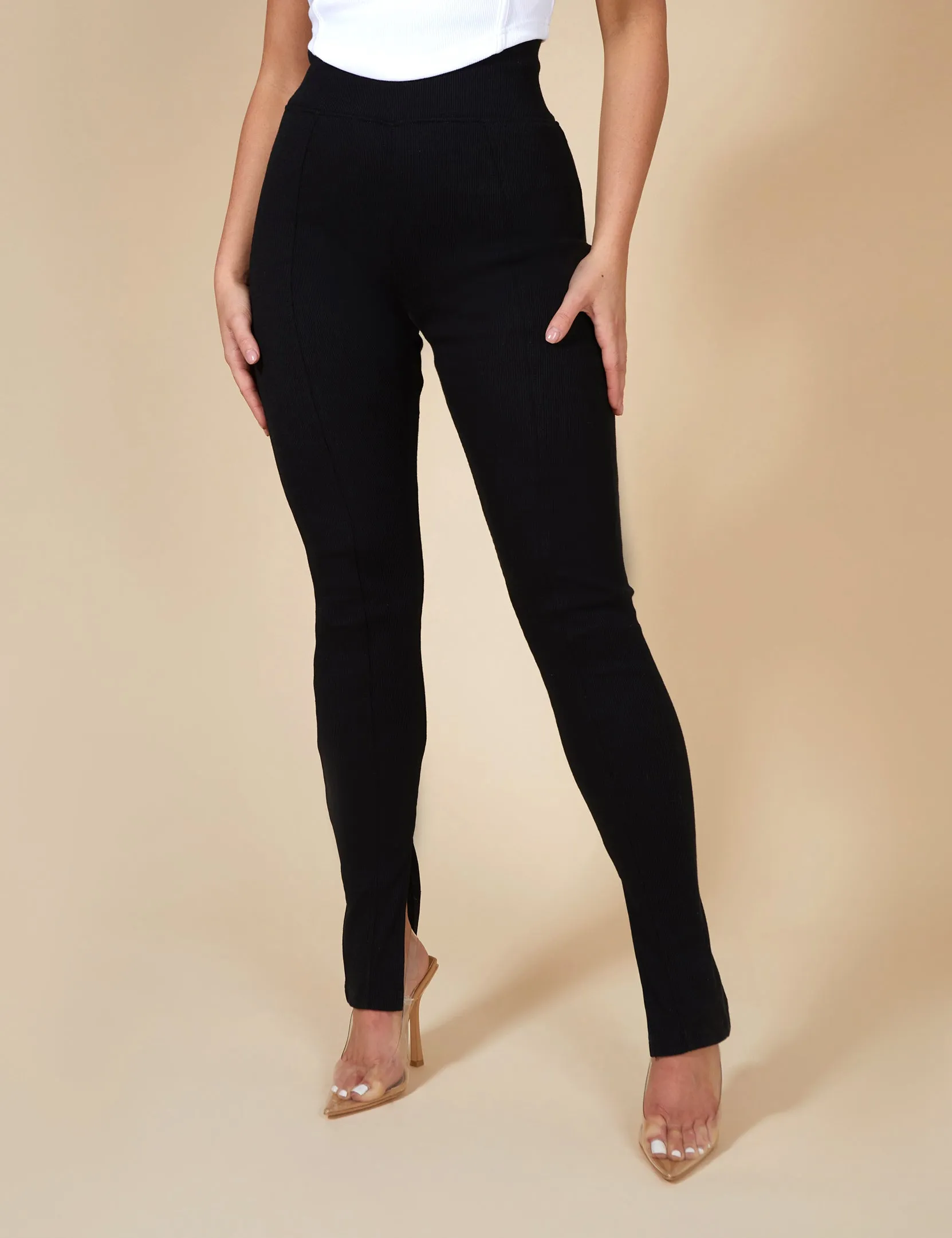 Split Hem Ribbed Leggings Black sold by Public Desire product image thumbnail 3