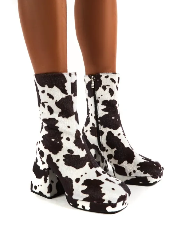 Imagine Cow Print Multi Chunky Heel Ankle Boots sold by Public Desire