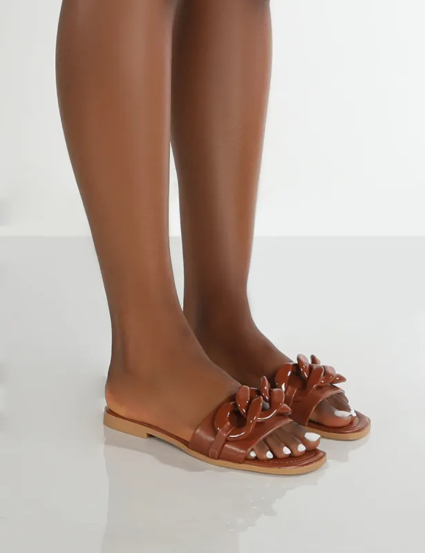 Ark Chocolate Chunky Chain Detail Slide Sandals sold by Public Desire
