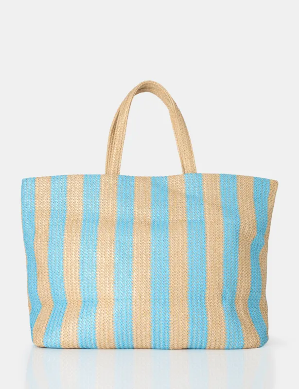 The Nikki Blue Stripe Canvas Top Handle Tote Bag sold by Public Desire