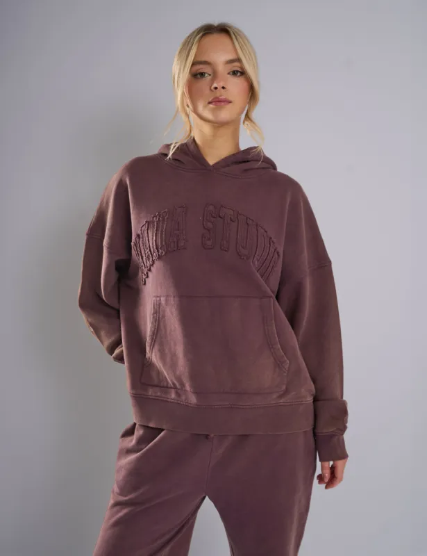 Kaiia Studio Distressed Applique Hoodie Plum made by Public Desire