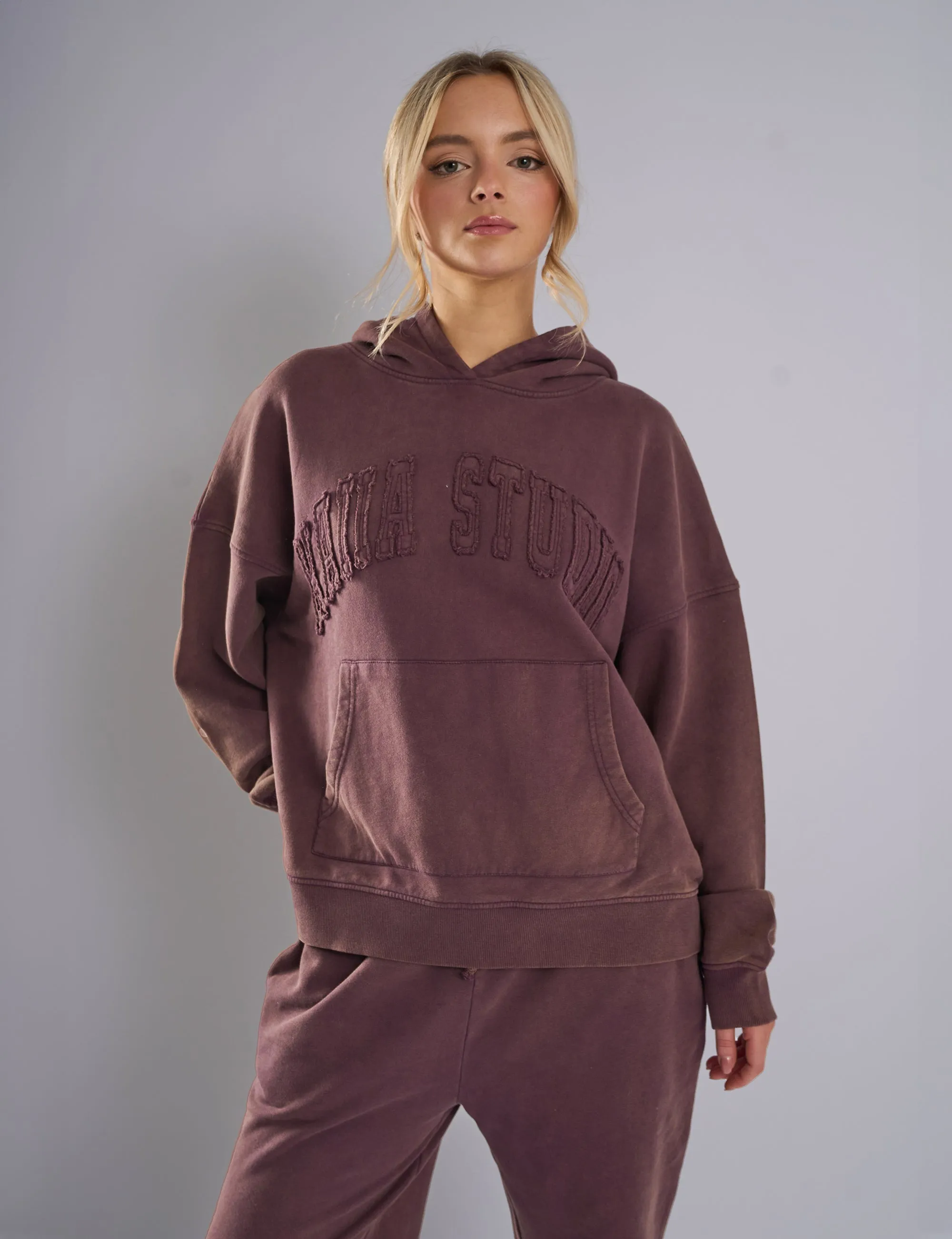 Kaiia Studio Distressed Applique Hoodie Plum sold by Public Desire