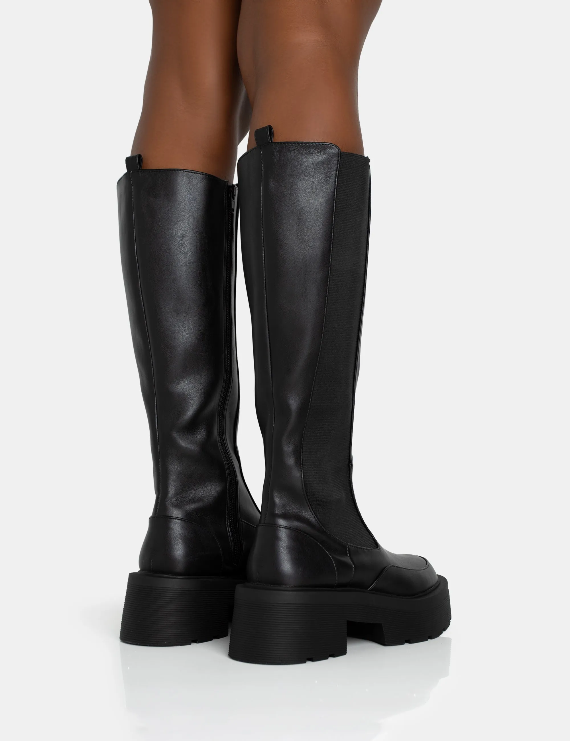 Evergreen Black Knee High Elasticated Detail Chunky Heeled Sole Boots sold by Public Desire product image thumbnail 5