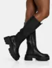 Evergreen Black Knee High Elasticated Detail Chunky Heeled Sole Boots sold by Public Desire