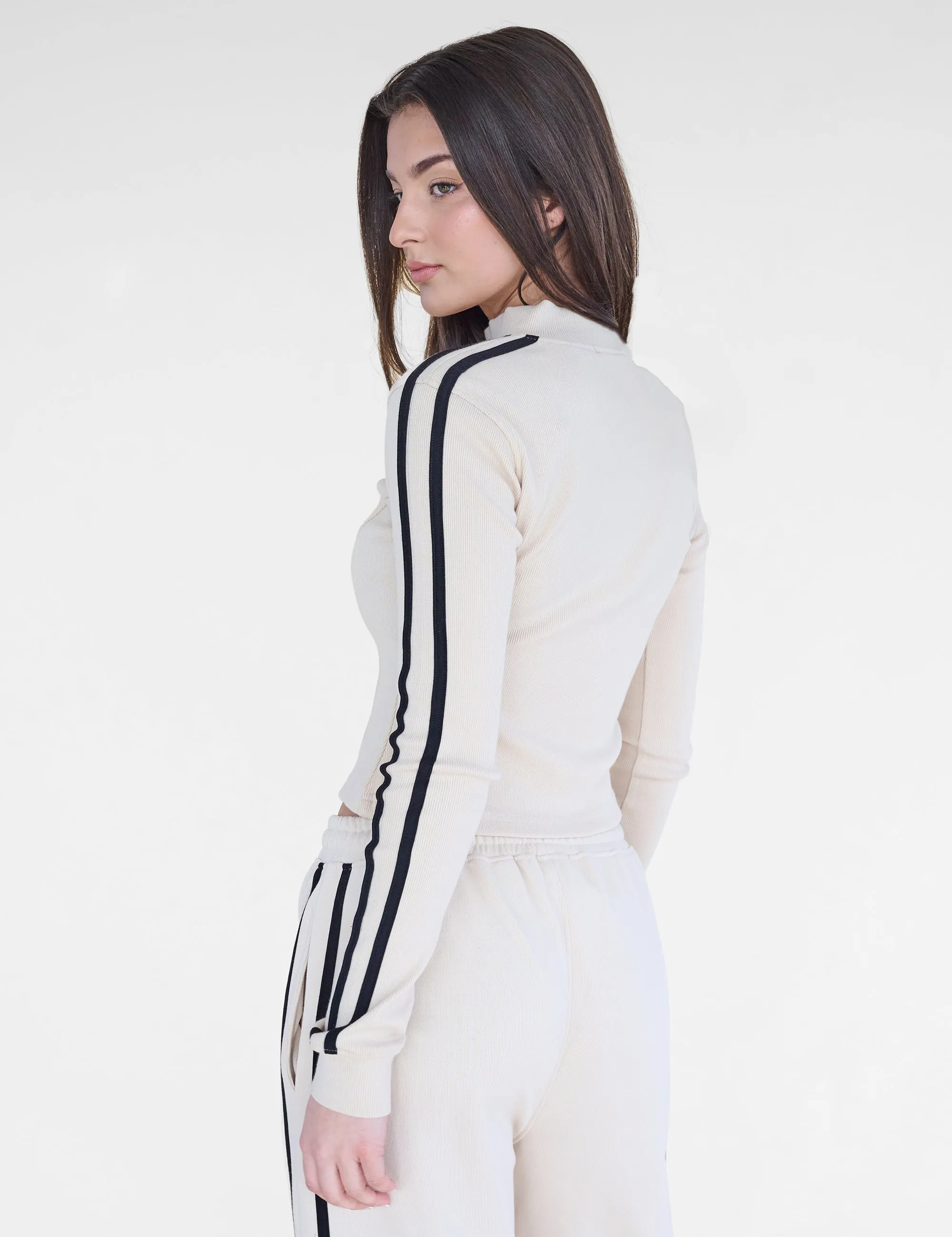 Kaiia Motocross Ribbed Zip Up Long Sleeve Top Stone & Black sold by Public Desire product image thumbnail 2