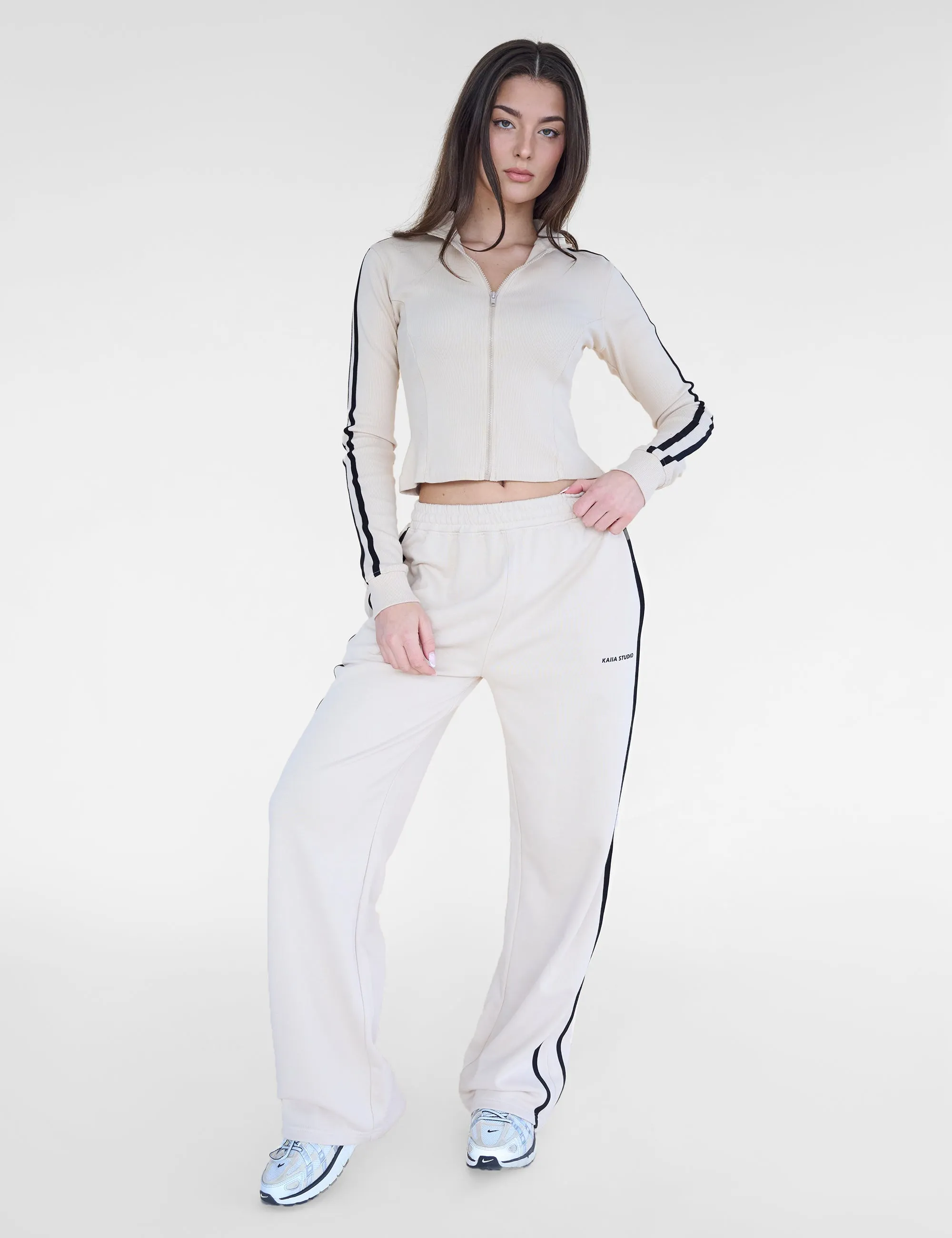 Kaiia Motocross Ribbed Zip Up Long Sleeve Top Stone & Black sold by Public Desire product image thumbnail 3