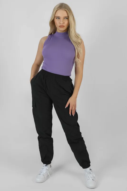 Nylon Sport Track Pants Black sold by Public Desire