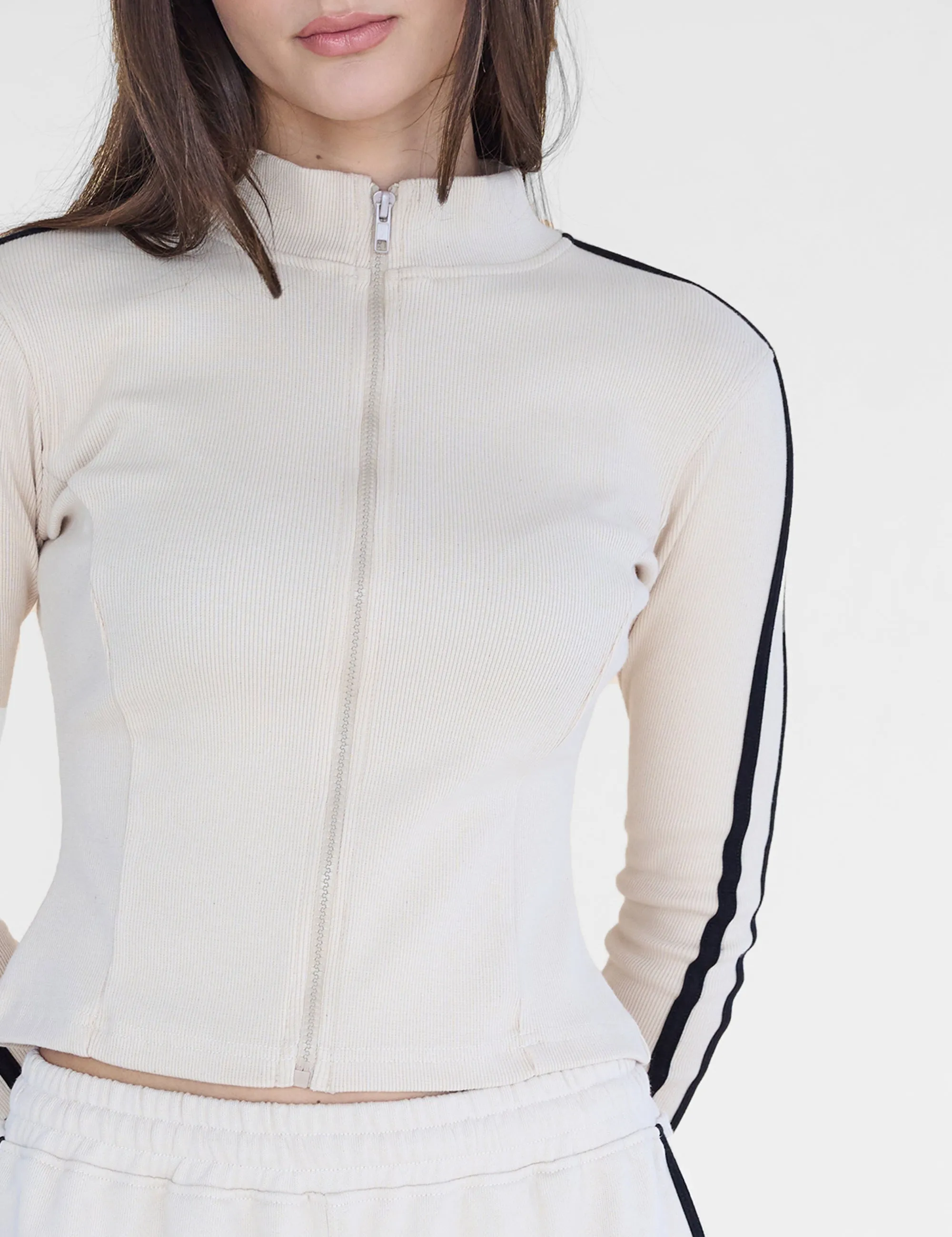 Kaiia Motocross Ribbed Zip Up Long Sleeve Top Stone & Black sold by Public Desire product image thumbnail 4