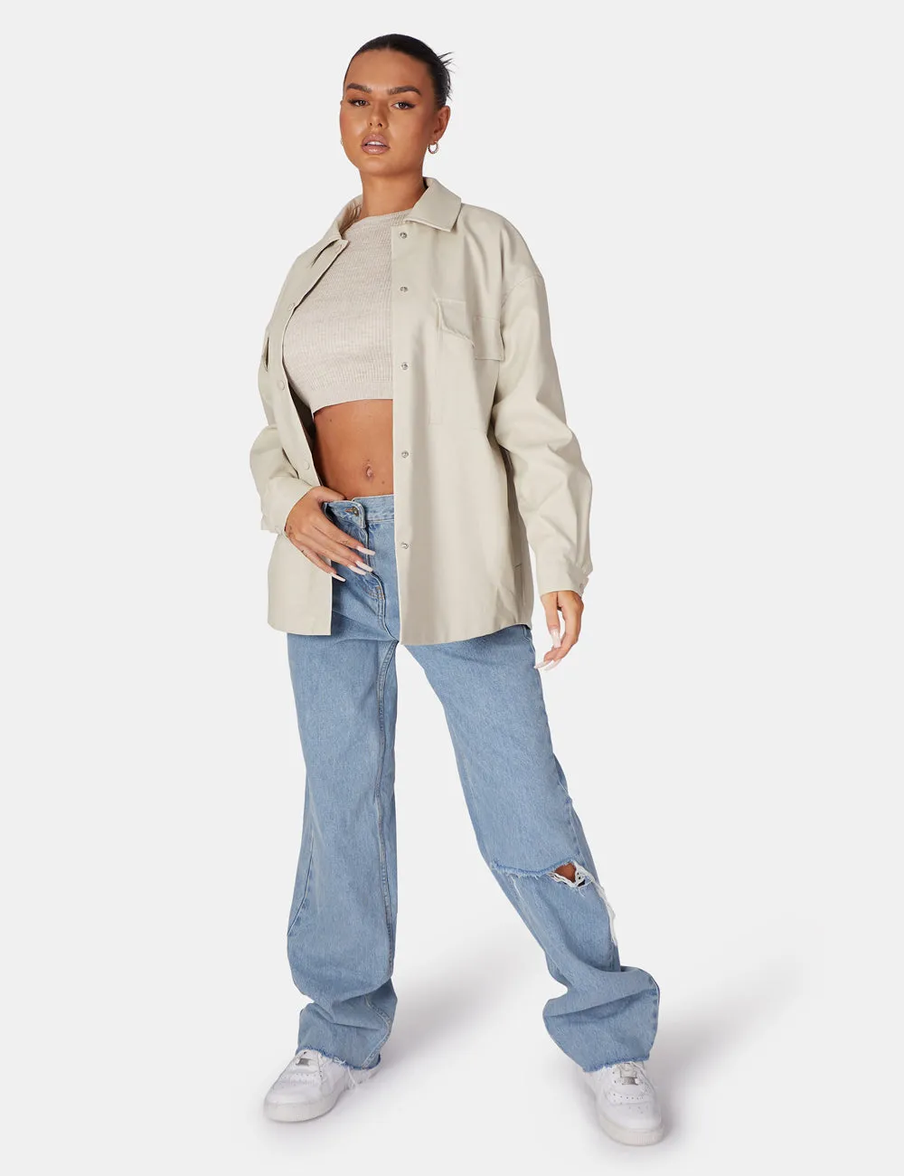 Vegan Leather Pocket Oversized Shacket Stone sold by Public Desire product image thumbnail 3