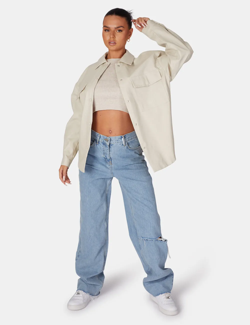 Vegan Leather Pocket Oversized Shacket Stone sold by Public Desire product image thumbnail 2