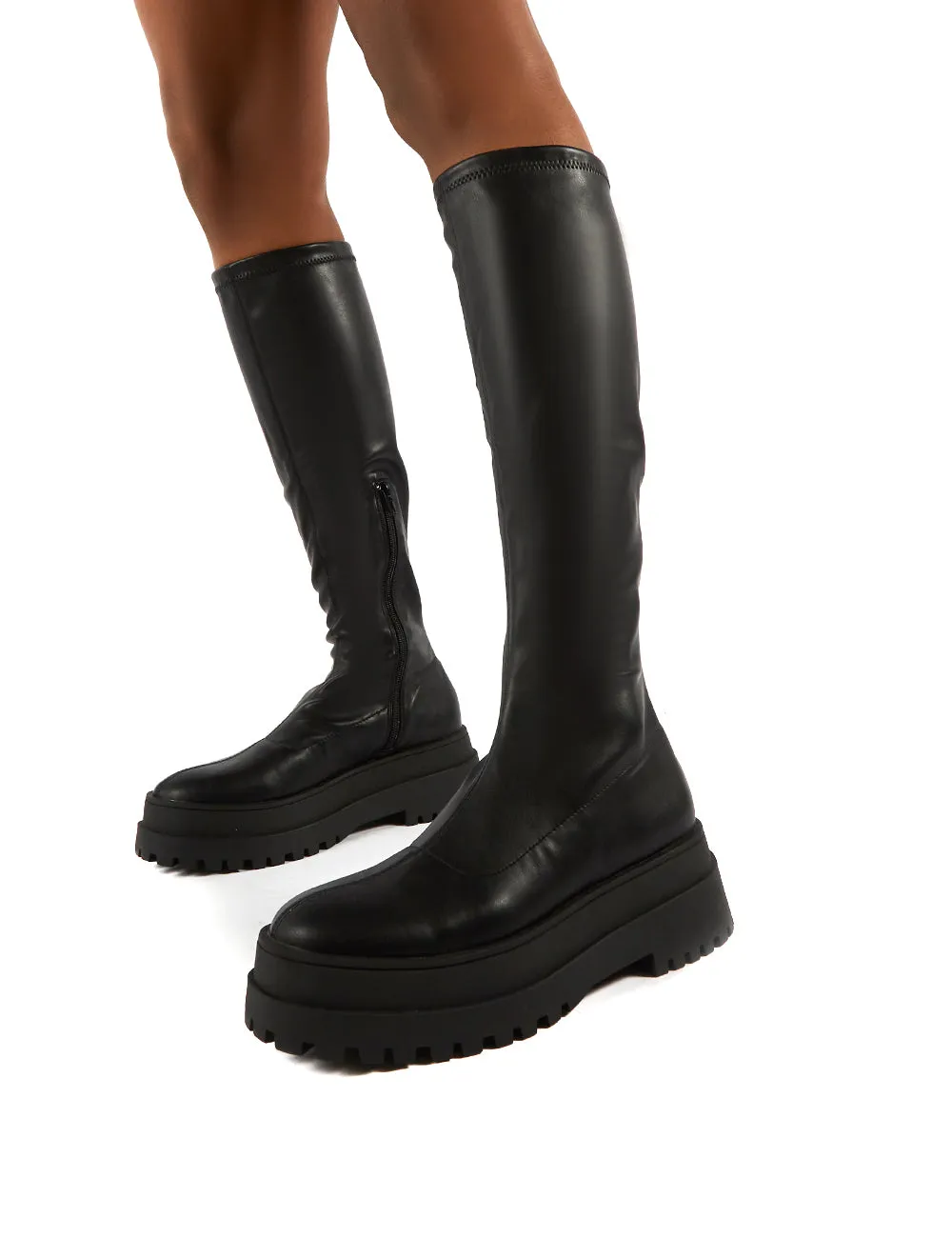Haunt Black PU Knee High Chunky Sole Boots sold by Public Desire product image thumbnail 4
