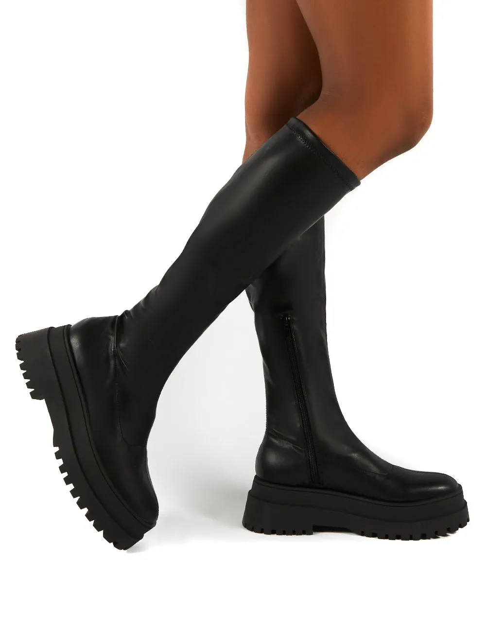 Haunt Black PU Knee High Chunky Sole Boots sold by Public Desire product image thumbnail 3