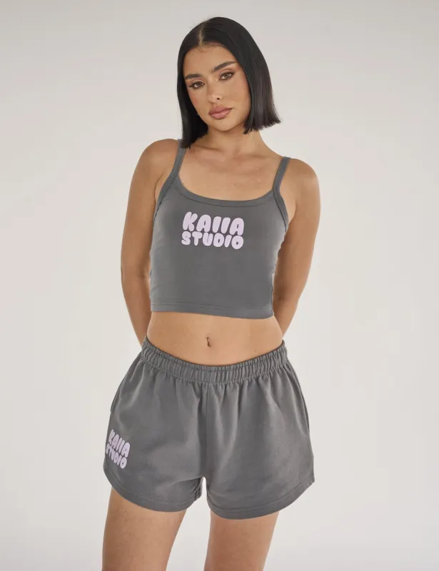 Kaiia Studio Bubble Logo Cami Vest Top Dark Grey & Lilac sold by Public Desire