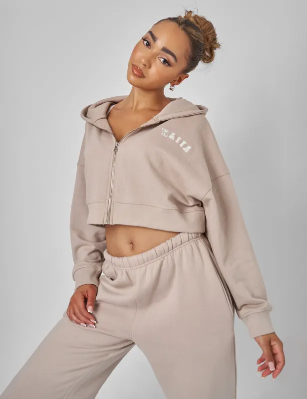 Kaiia Zip Through Cropped Hoodie Stone sold by Public Desire