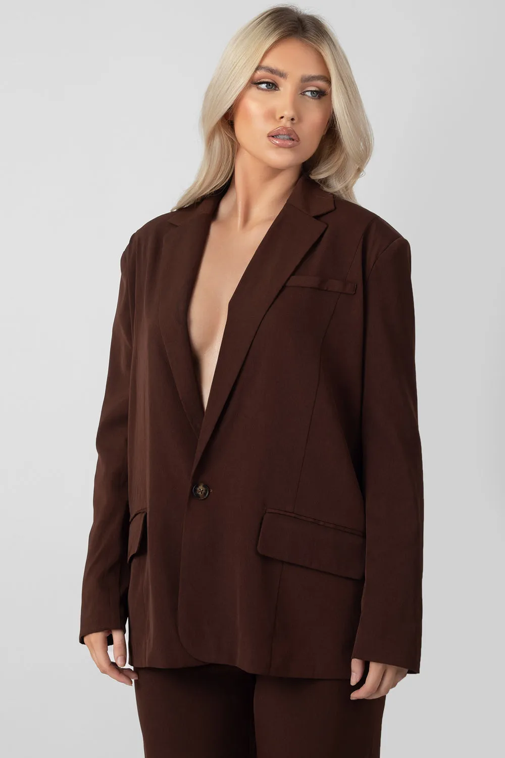 Oversized Dad Blazer Chocolate sold by Public Desire product image thumbnail 2